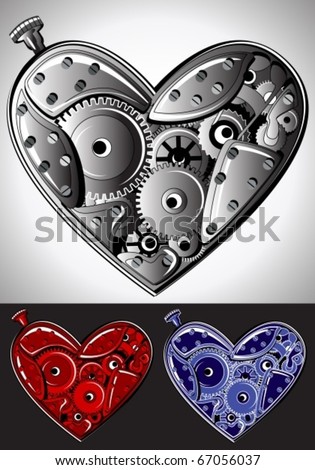 Set of mechanical Valentine's hearts. Vector