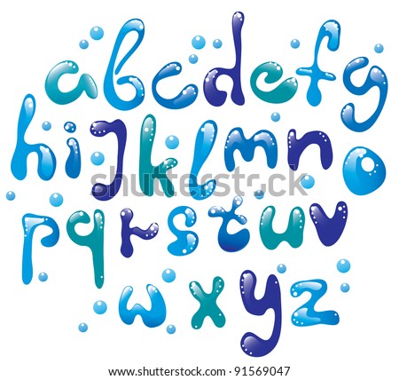 Cute glossy blue water alphabet , vector, EPS10