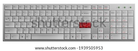 realistic white keyboard with red accent color enter key and led lock indicators
