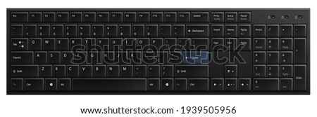 realistic black keyboard with blue accent color enter key and led lock indicators