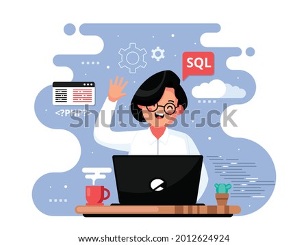 Software engineer concept. Web design and development, programmer and coding website or app. project engineer, programming software, application, developer, HTML, PHP, JS, CSS, Java Script, languages.