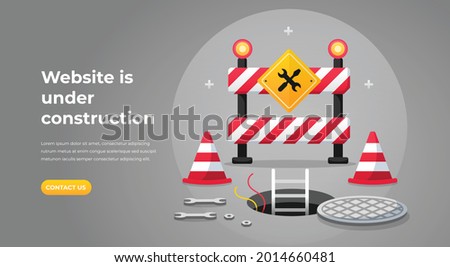 Website under construction page. Web Page Under Construction. Website under maintenance page. Web Page Under maintenance. Flat isometric vector illustration banner design isolated on white background.