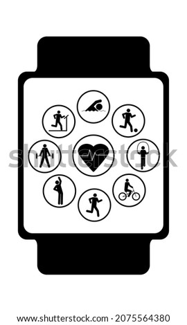 Fitness tracker with the image of modes for different sports.