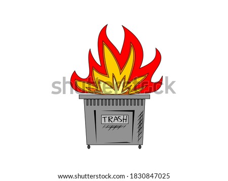 Dumpster fire isolated on white