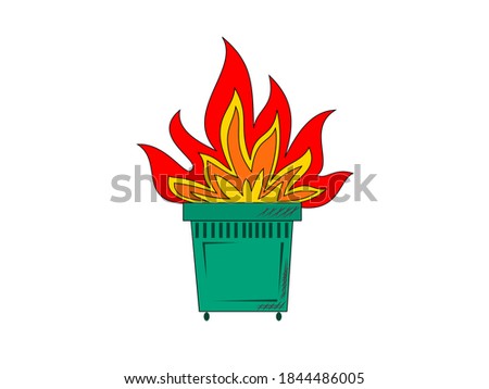 Dumpster fire hand drawn isolated on white