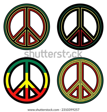 Set collection peace reggae rasta signs symbols vector illustration