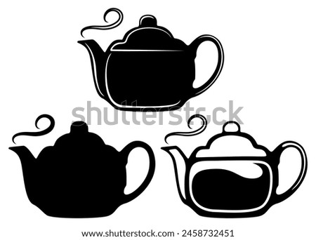 set Chinese teapot with smoke silhouette icon design vector illustration