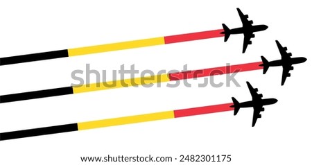 set Flying airplane with Belgium flag icon. airshow celebration day symbol Template Illustration Design