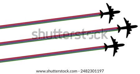 set Flying airplane with gambia flag icon. airshow celebration day symbol Template Illustration Design