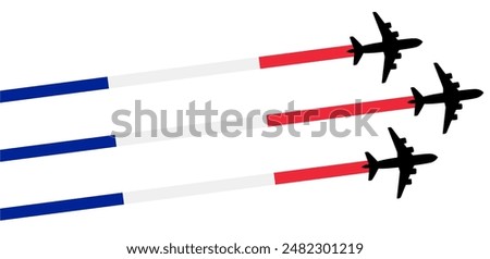 set Flying airplane with france flag icon. airshow celebration day symbol Template Illustration Design