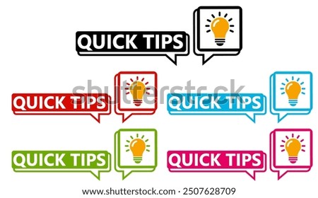 	
set quick tips badge labels icon. Tips and tricks tutorial symbol design template vector illustration	