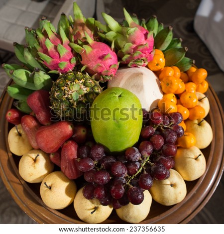 Mixed Fruits in basket and local fruits of Thailand.