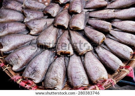 Dried fishs of local food at open market,Dried fish