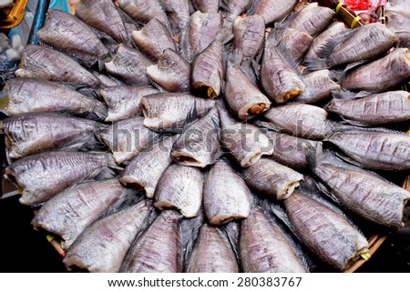 Dried fishs of local food at open market,Dried fish