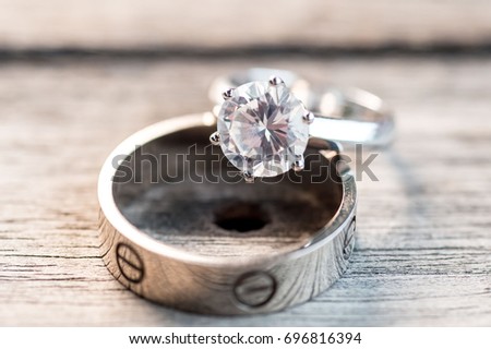 Wedding Rings Close Up In Rustic StyleDiamond Ring Wedding Rings Close Up In Rustic StyleDiamond Ring