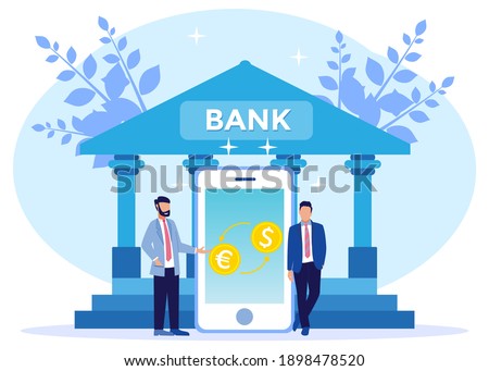 Vector illustration of modern business concept style. Currency exchange, online money transactions, stock trading icon set. Open banking platform, stock market metaphor.