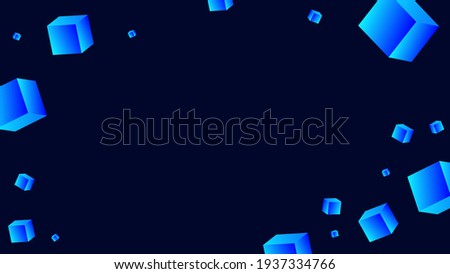 Linkedin banner, facebook cover, futuristic 3D vector banner, flying blue cubes in black space, cosmic abstract vector, unique elegant stylish backdrop, logo, web, technology vector, Instagram post