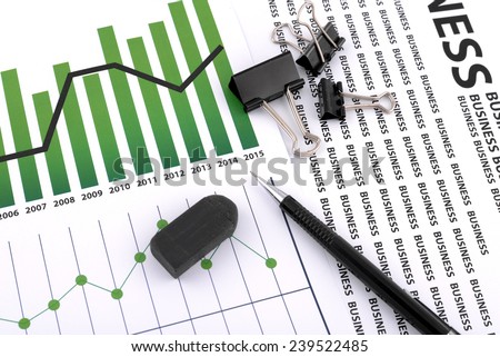 Different types of charts, documents business with a pencil and eraser