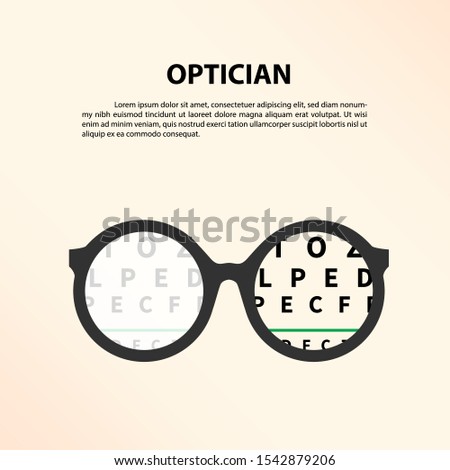 Eye glasses with eye chart. Optician, Vision Of Eyesight Vector Illustration