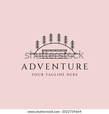 canoe logo line art landscape vector symbol illustration design