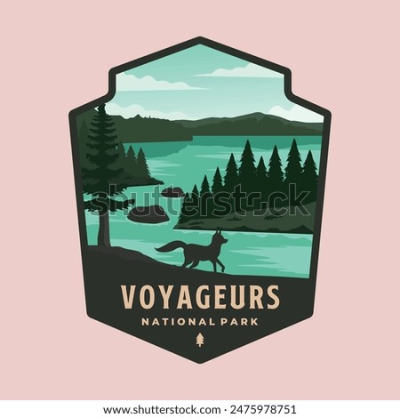 voyageurs national park logo patch illustration design, minnesota landmark illustration in badge emblem style