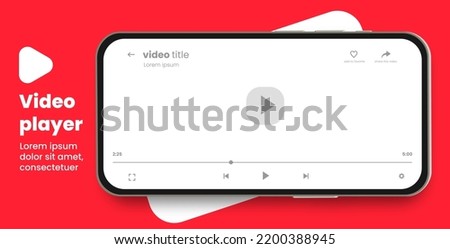 Mobile video player. vector Ui concept for video player app on mobile devices. smartphone full screen to watch videos.