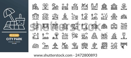 Park vector line icon set. Containing Picnic, Bench, Bicycle, Recreation, Outdoor, Exercise, Travel, Fitness, Nature. Can use for web, infographic, social media, apps, presentation. Editable stroke.