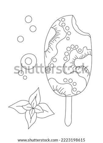 Ice Cream coloring page, isolated element on a white background.  Vector illustration for coloring book for adult and kids.
