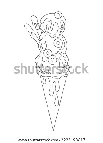 Ice Cream coloring page, isolated element on a white background.  Vector illustration for coloring book for adult and kids.
