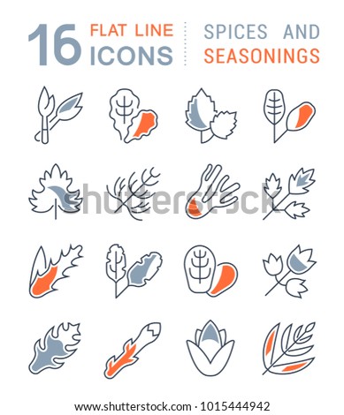 Set of vector line icons, sign and symbols with flat elements of greenery for modern concepts, web and apps. Collection of infographics logos and pictograms.