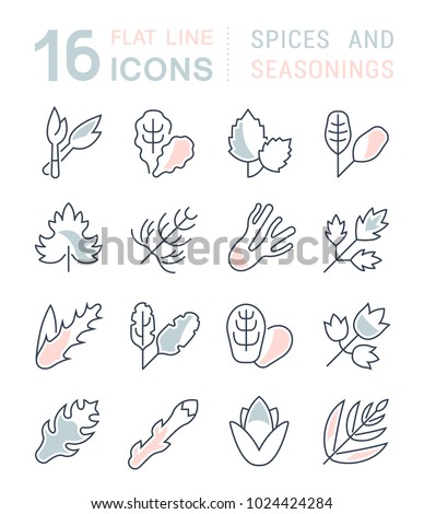 Set of vector line icons, sign and symbols with flat elements of greenery for modern concepts, web and apps. Collection of infographics logos and pictograms.