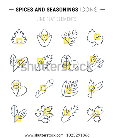 Set of vector line icons, sign and symbols with flat elements of greenery for modern concepts, web and apps. Collection of infographics logos and pictograms.