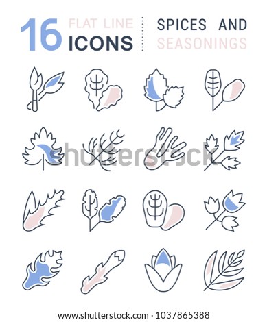 Set of vector line icons, sign and symbols with flat elements of greenery for modern concepts, web and apps. Collection of infographics logos and pictograms.