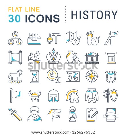 Set of vector line icons of history for modern concepts, web and apps.