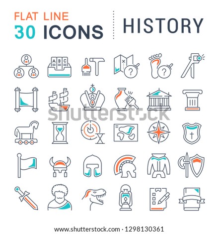 Set of vector line icons of history for modern concepts, web and apps.