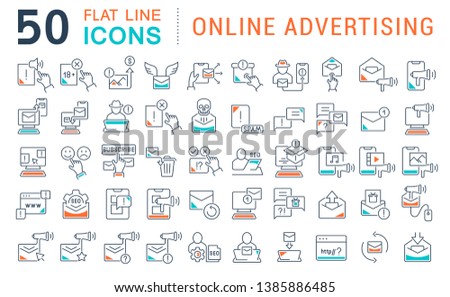 Set of vector line icons of online advertising for modern concepts, web and apps.