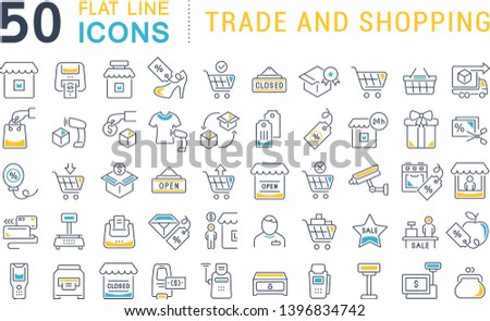 Set of vector line icons of trade and shopping for modern concepts, web and apps.