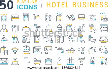 Set of vector line icons of hotel business for modern concepts, web and apps.