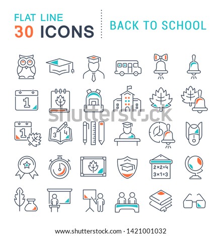 Set of vector line icons of back to school for modern concepts, web and apps.