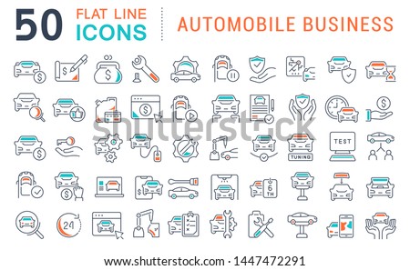 Set of vector line icons of automobile business for modern concepts, web and apps. 