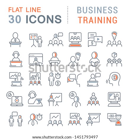 Set of vector line icons of business training for modern concepts, web and apps.