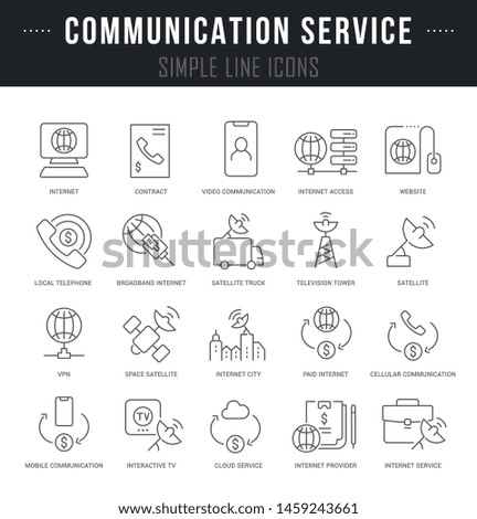 Collection linear icons of communication service with names.