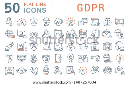 Set of vector line icons of GDPR for modern concepts, web and apps. 