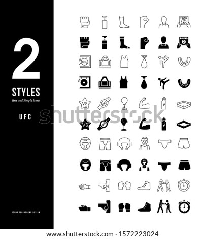 Collection simple and linear icons of UFC on a white background. Modern black and white signs for websites, mobile apps, and concepts