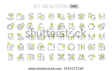 Diet and Nutrition. Collection of perfectly thin icons for web design, app, and the most modern projects. The kit of signs for category Medicine.