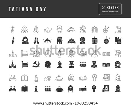 Tatiana Day. Collection of perfectly simple monochrome icons for web design, app, and the most modern projects. Universal pack of classical signs for category Holidays.