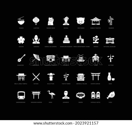 Tokyo. Collection of perfectly simple monochrome icons for web design, app, and the most modern projects. Universal pack of classical signs for category Countries and Cities.