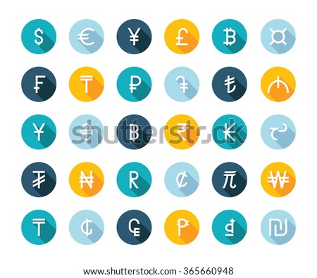 Vector set currency symbols world money on white isolated background. Currency signs representing money in the world.