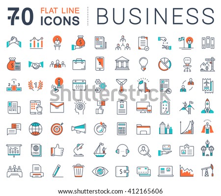 Set vector line icons in flat design business, finance and teamwork with elements for mobile concepts and web apps. Collection modern infographic logo and pictogram.