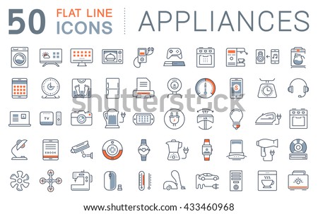 Set vector line icons in flat design appliance, smart devices and gadgets, modern web icons and symbols with elements for mobile concepts and web apps. Collection modern infographic logo and pictogram